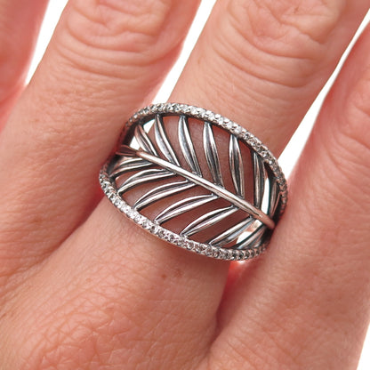 Pandora 925 Sterling Silver Round-Cut C Z Tropical Palm Leaf Ring Size 9.25