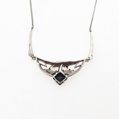 935 Silver Antique Art Deco Real Black Onyx Chain Necklace 18" (missing lock)