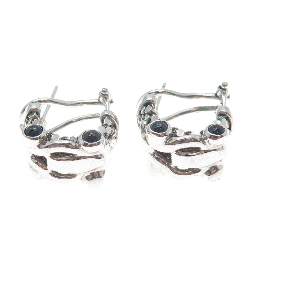 DASAN INC 925 Sterling Silver Vintage Italy Real Black Onyx Omega Back Earrings