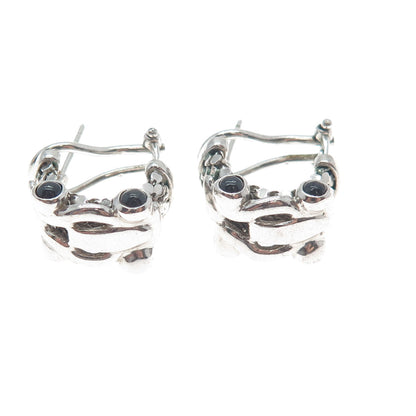 DASAN INC 925 Sterling Silver Vintage Italy Real Black Onyx Omega Back Earrings