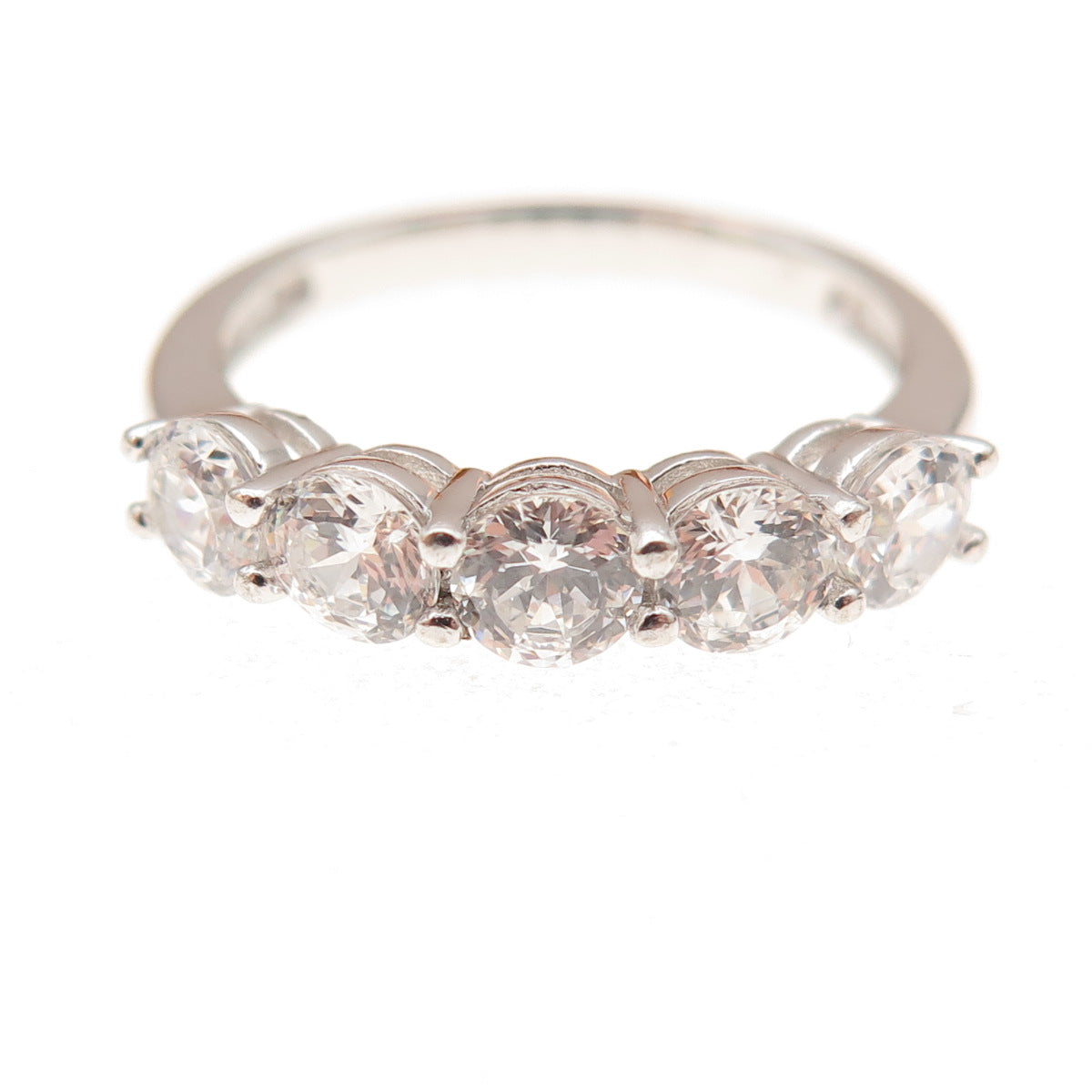 925 Sterling Silver Round-Cut C Z Half Eternity Band Ring Size 6.25
