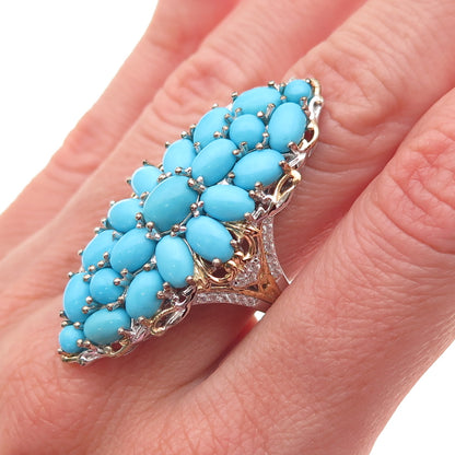 D'Joy 925 Sterling 2-Tone Real Sleeping Beauty Turquoise White Topaz Ring Size 8