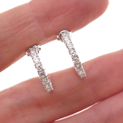 925 Sterling Silver Round-Cut C Z Hoop Earrings
