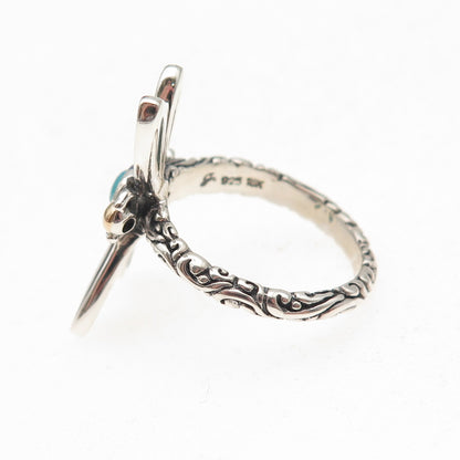 Samuel Benham Sterling 18K Gold Turquoise & Abalone Shell Dragonfly Ring Size 8