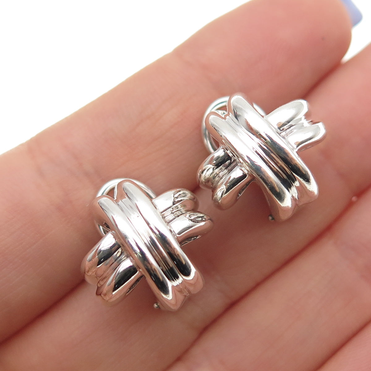 TIFFANY & CO. Sterling Silver Vintage 1990 Signature X-Shape Omega Back Earrings