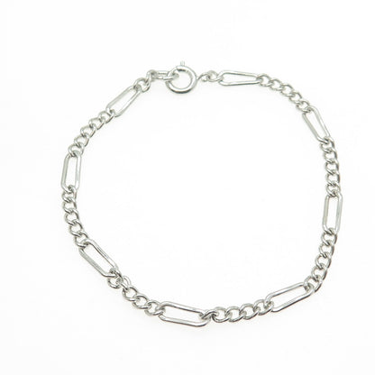 925 Sterling Silver Vintage Figaro Link Bracelet 7"