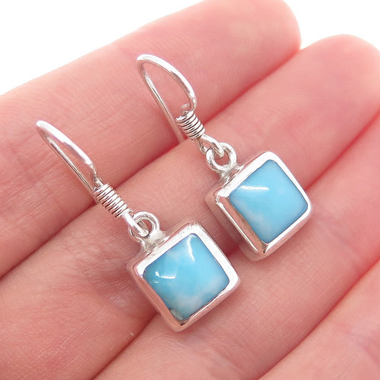 925 Sterling Silver Vintage Mexico Real Larimar Dangle Earrings