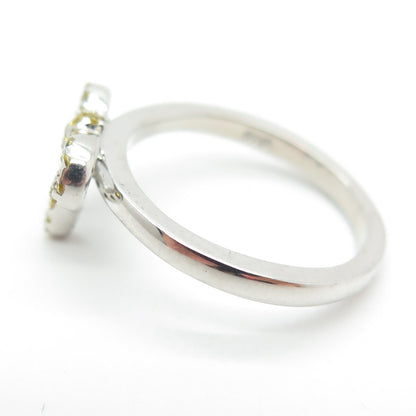 925 Sterling Silver Lemon Round-Cut Shaped C Z Bow Ring Size 5.75