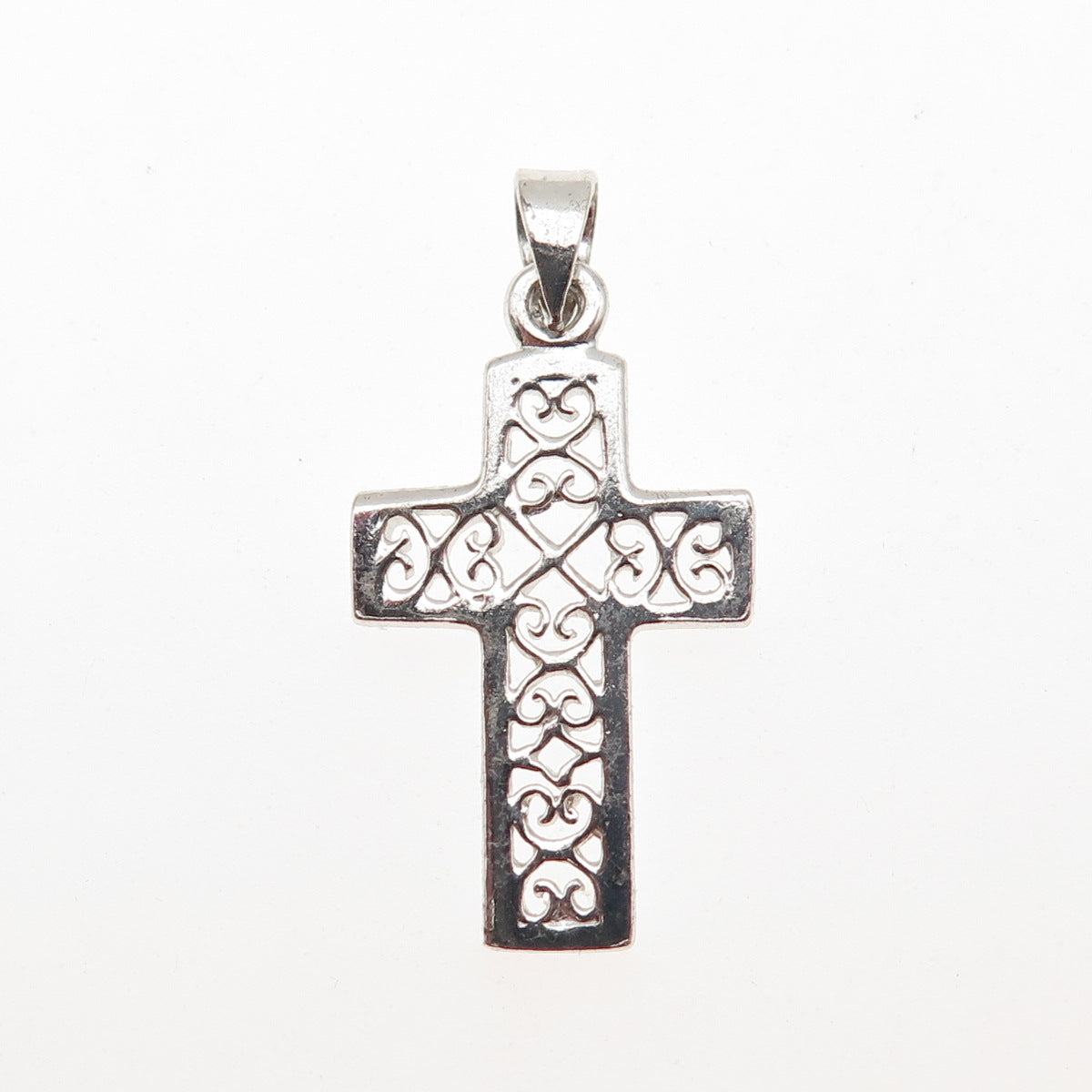 925 Sterling Silver Vintage Ornate Heart Cross Charm Pendant