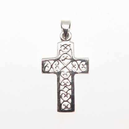 925 Sterling Silver Vintage Ornate Heart Cross Charm Pendant