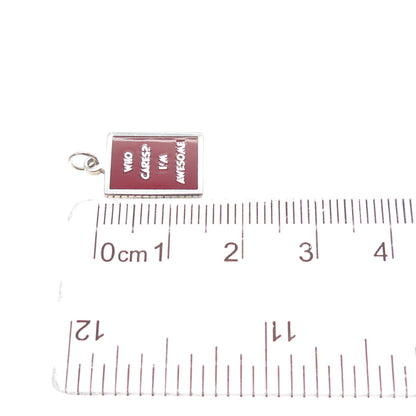 925 Sterling Silver Red Enamel Who Cares? I'm Awesome Minimalist Charm Pendant