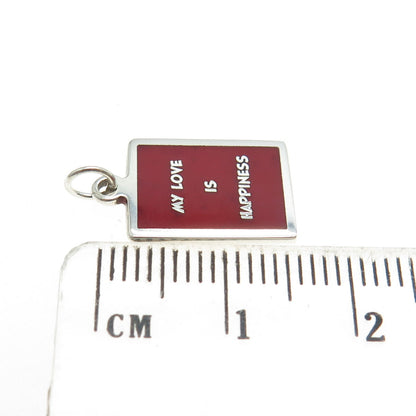 925 Sterling Silver Enamel "My Love Is My Happiness" Minimalist Charm Pendant