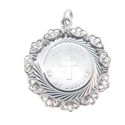 925 Sterling Silver Vintage The Lord Is My Shepherd Ornate Religious Pendant