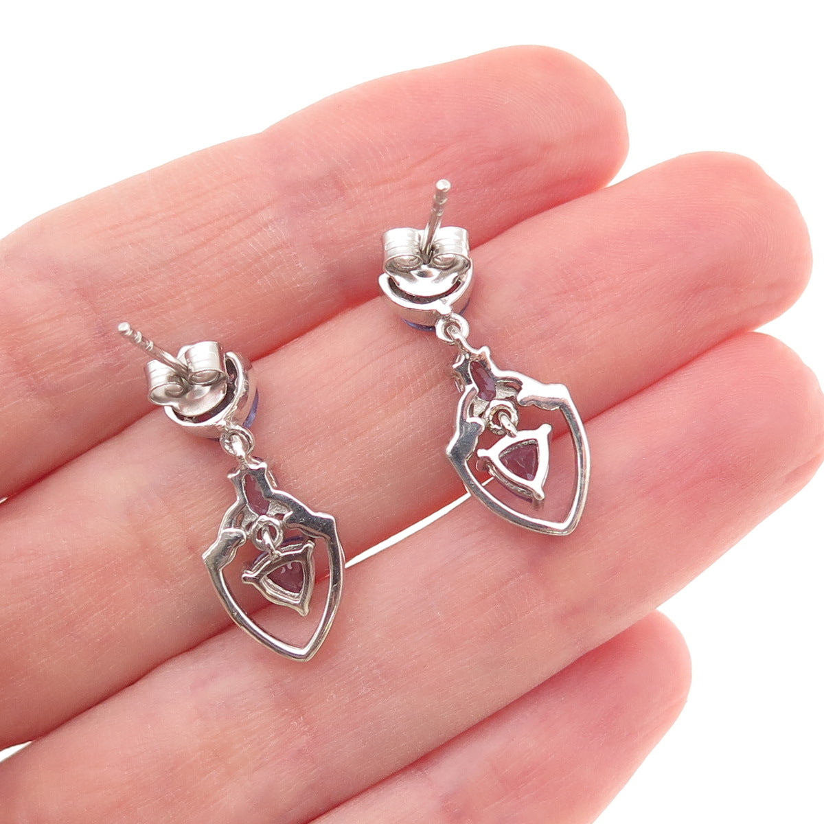 Chuck Clemency 925 Sterling Silver Real Multi-Cut Tanzanite Dangle Earrings