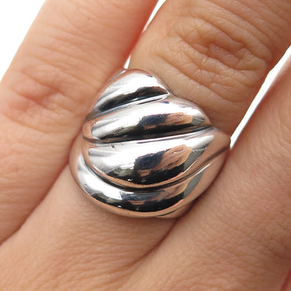 925 Sterling Silver Vintage Modernist Ribbed Oxidized Ring Size 6