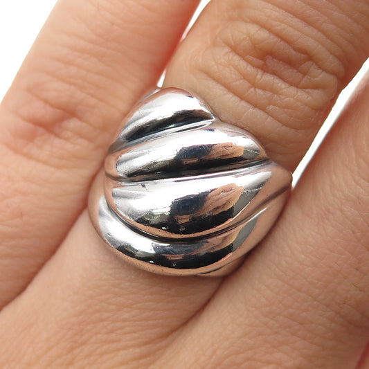 925 Sterling Silver Vintage Modernist Ribbed Oxidized Ring Size 6