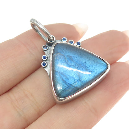 BY ERTE 925 Sterling Silver Vintage Real Labradorite Sapphire Modernist Pendant