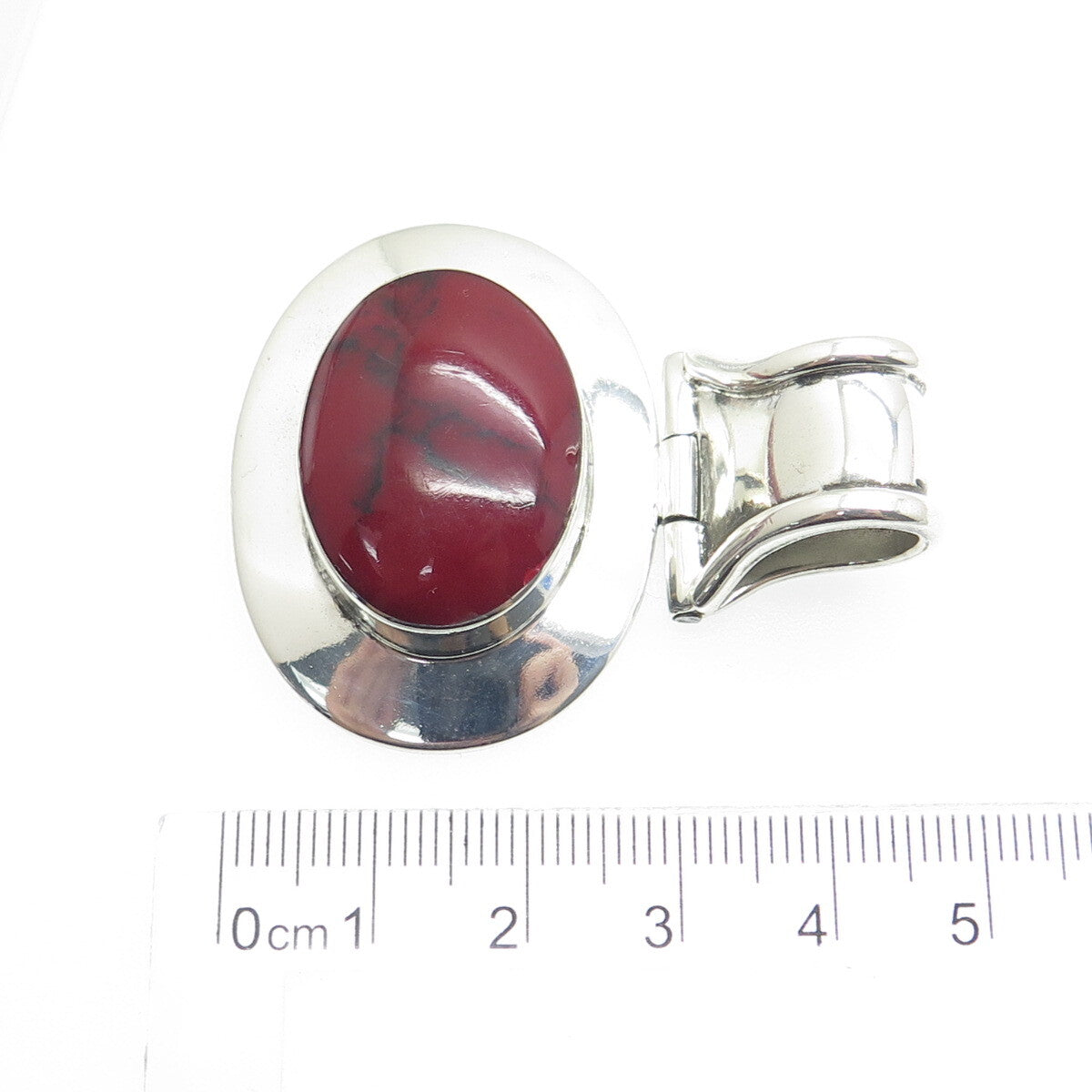 925 Sterling Silver Vintage Real Red Turquoise Modernist Pendant