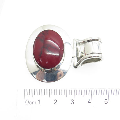 925 Sterling Silver Vintage Real Red Turquoise Modernist Pendant