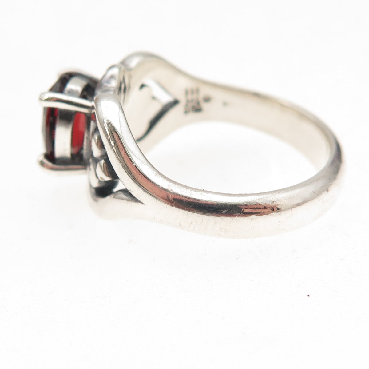 James Avery 925 Sterling Silver Vintage Real Red Garnet Heart Ring Size 7.5