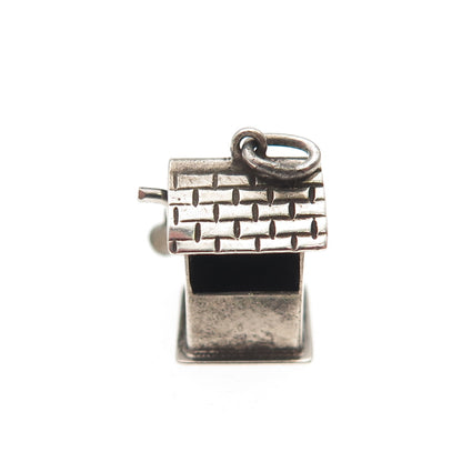 925 Sterling Silver Antique Art Deco Water Well Oxidized 3D Mini Charm Pendant