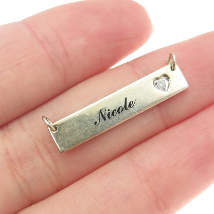 925 Sterling Silver Gold Plated Real Diamond "Nicole" Name Centerpiece Pendant