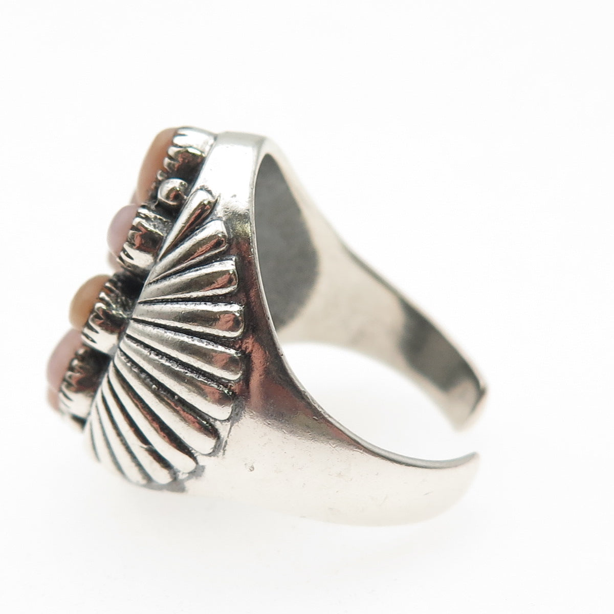 Krush Kandy 925 Sterling Vintage Real Pink Conch Shell Adjustable Ring Size 7.75