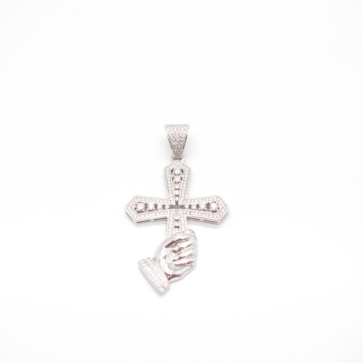 925 Sterling Silver C Z Hand Holding Cross Religious Pendant