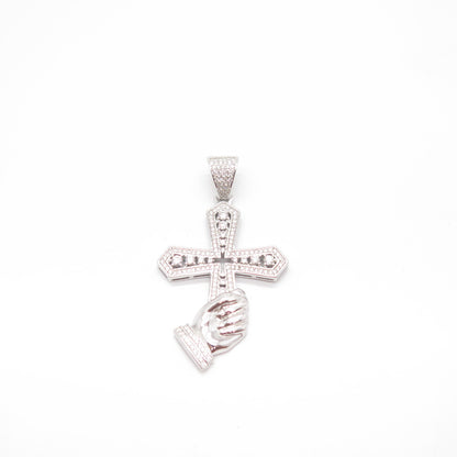 925 Sterling Silver C Z Hand Holding Cross Religious Pendant