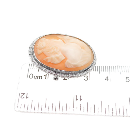 925 Sterling Silver Antique Art Deco Real MOP Carved Lady Cameo Pin Brooch