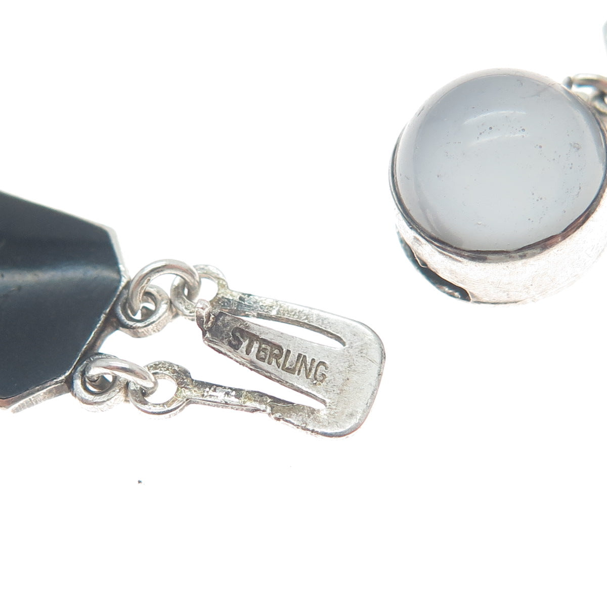 925 Sterling Silver Antique Real Opalite & Enamel Bracelet 7.75" (repair)