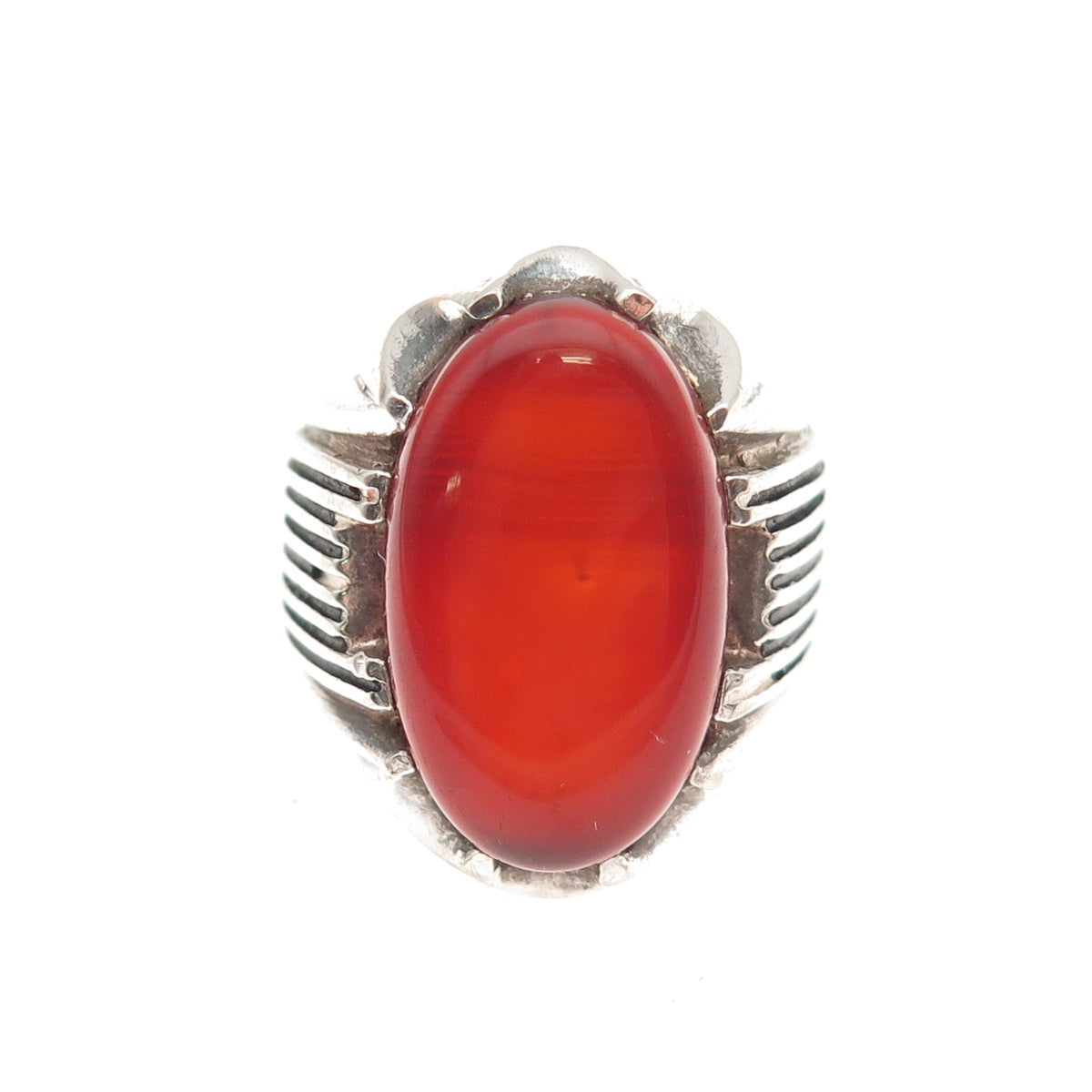 925 Sterling Silver Vintage Real Carnelian Modernist Oxidized Ring Size 9.5