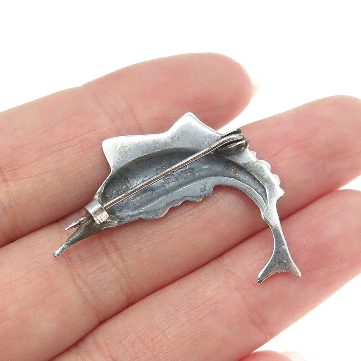 925 Sterling Silver Vintage Mexico Swordfish Pin Brooch