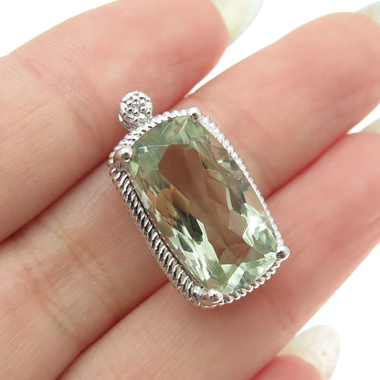 925 Sterling Silver Real White Topaz & Green Amethyst Gemstone Pendant