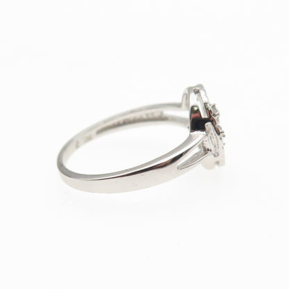 925 Sterling Silver Real Round-Cut Diamond Fleur de Lis Ring Size 7