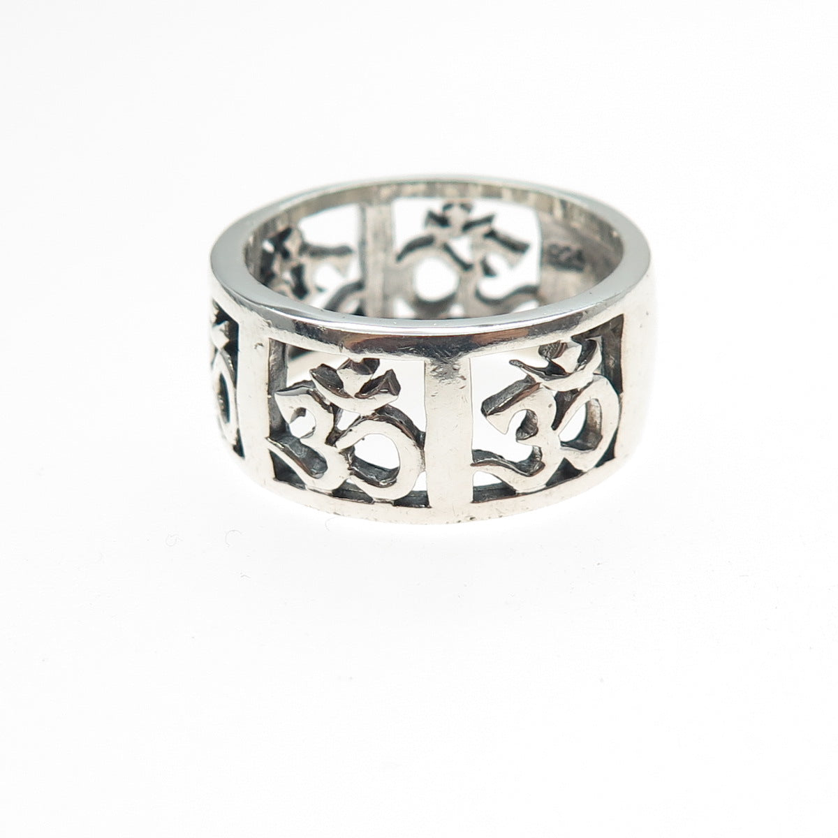 925 Sterling Silver Vintage Om Mantra Oxidized Band Ring Size 9.25