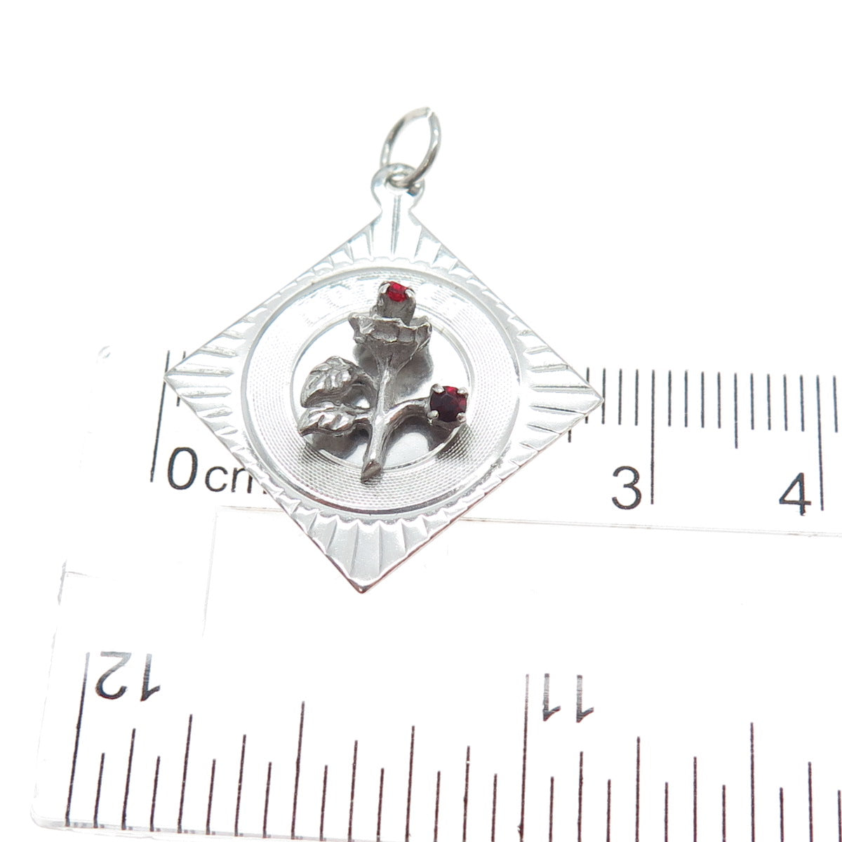 M&M MARK MERCY Sterling Silver Vintage Rhinestone Mother Flower Charm Pendant
