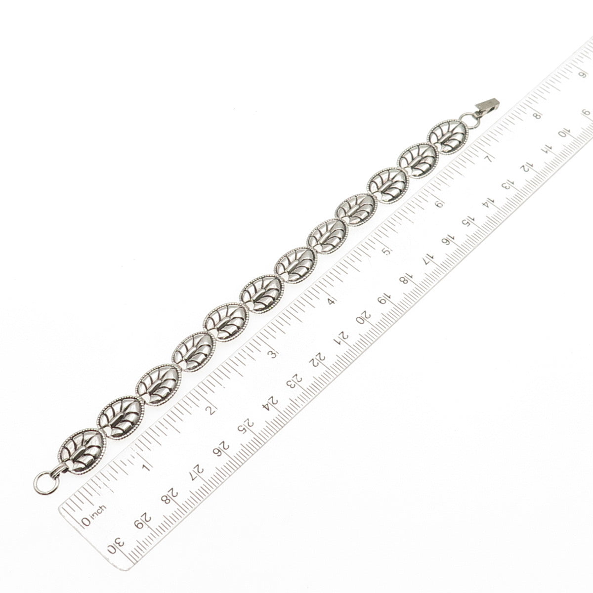 BEAU 925 Sterling Silver Antique Art Deco Floral Leaf Oxidized Bracelet 7.5"