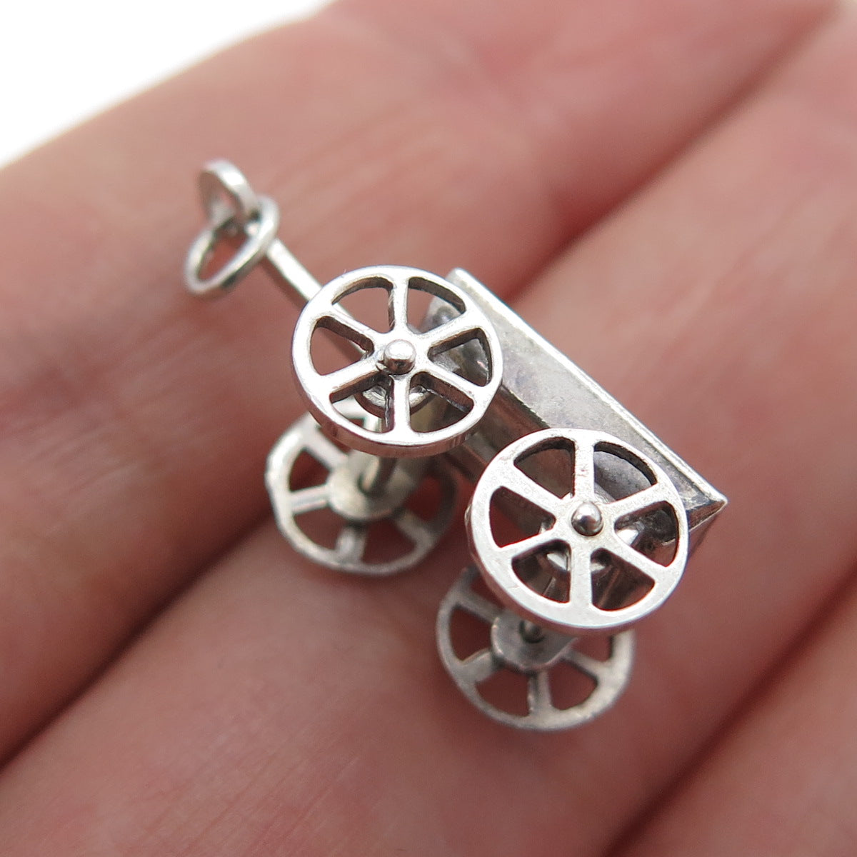 925 Sterling Silver Antique Wheelbarrow Gardening Minimalist 3D Charm Pendant