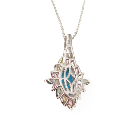 D'Joy 925 Sterling Silver Real Turquoise & Multi-Tourmaline Chain Necklace 20"