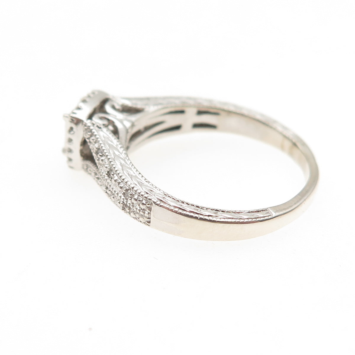 925 Sterling Silver Real Princess & Round-Cut Diamond Engagement Ring Size 9.25