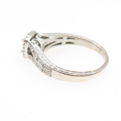 925 Sterling Silver Real Princess & Round-Cut Diamond Engagement Ring Size 9.25