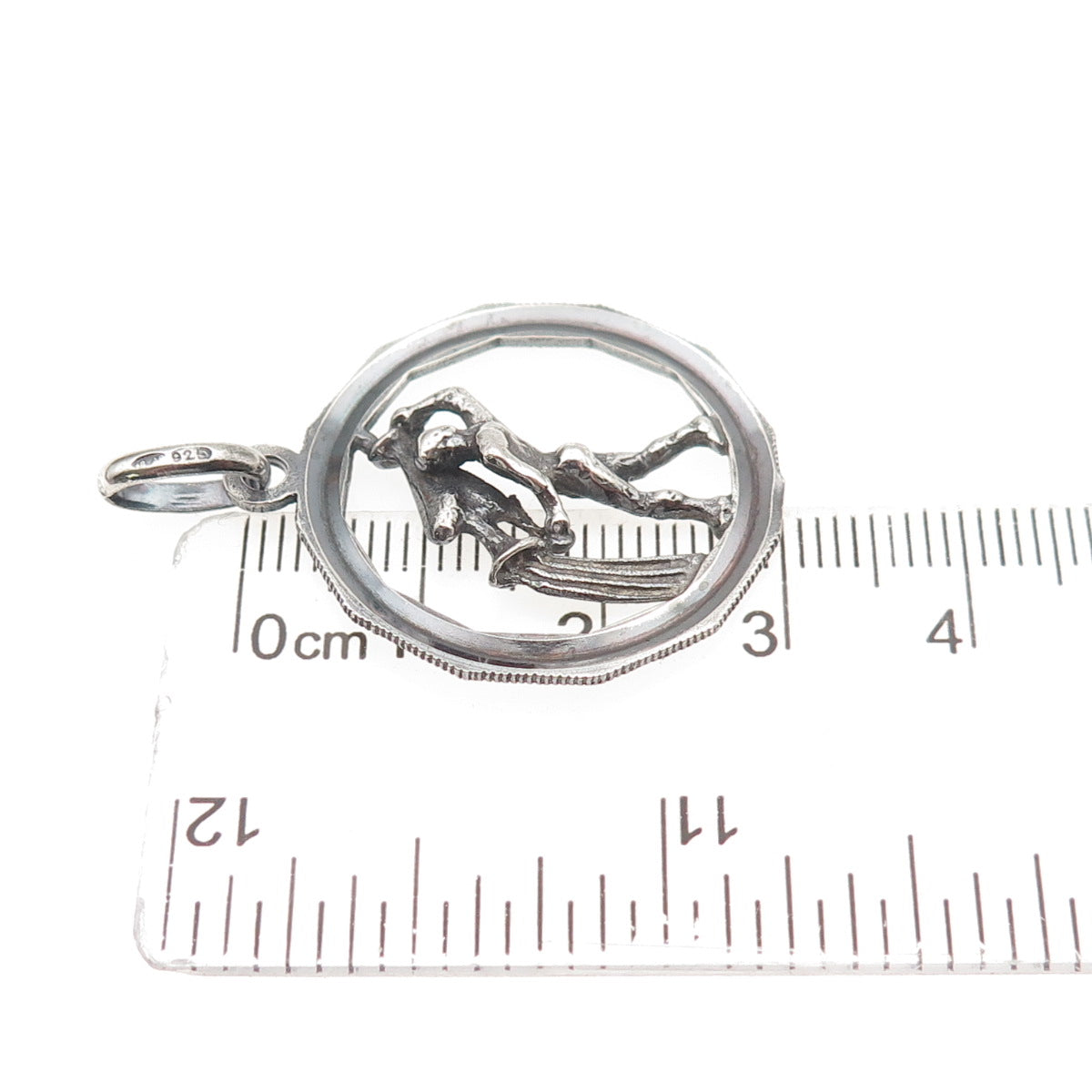 925 Sterling Silver Vintage Italy Aquarius Zodiac Sign Oxidized Charm Pendant