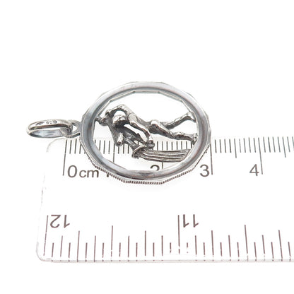 925 Sterling Silver Vintage Italy Aquarius Zodiac Sign Oxidized Charm Pendant