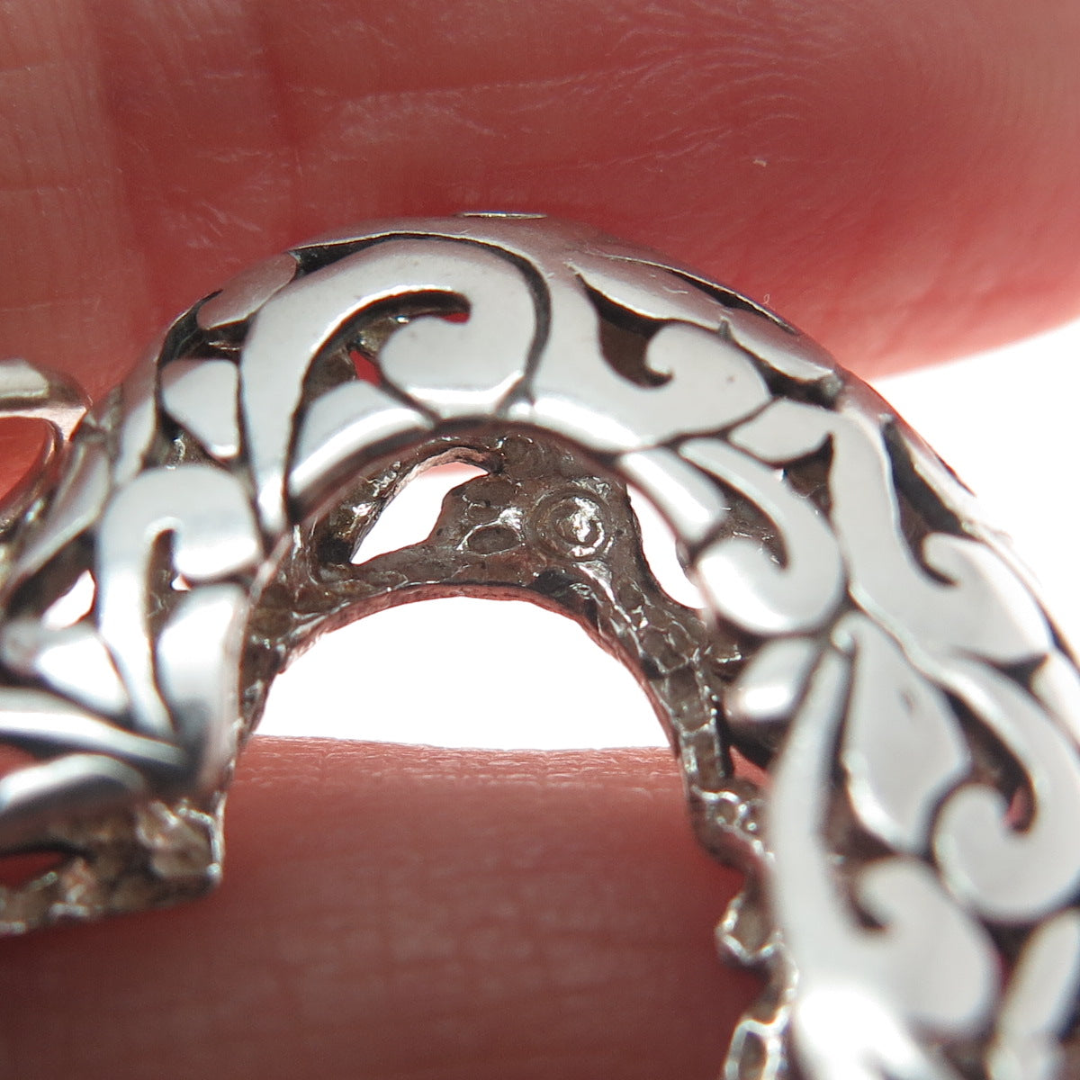 JEZLAINE 925 Sterling Silver Vintage Floral Open Heart Double Sided Pendant