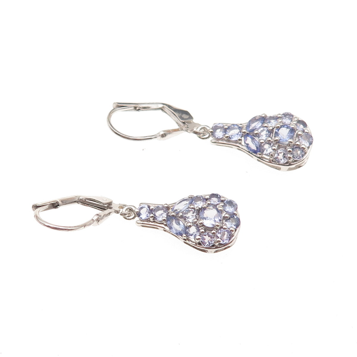 Chuck Clemency 925 Sterling Silver Real Tanzanite Teardrop Dangle Earrings