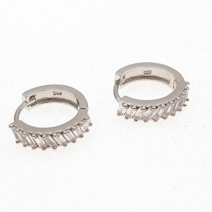 925 Sterling Silver Emerald-Cut C Z Hoop Earrings
