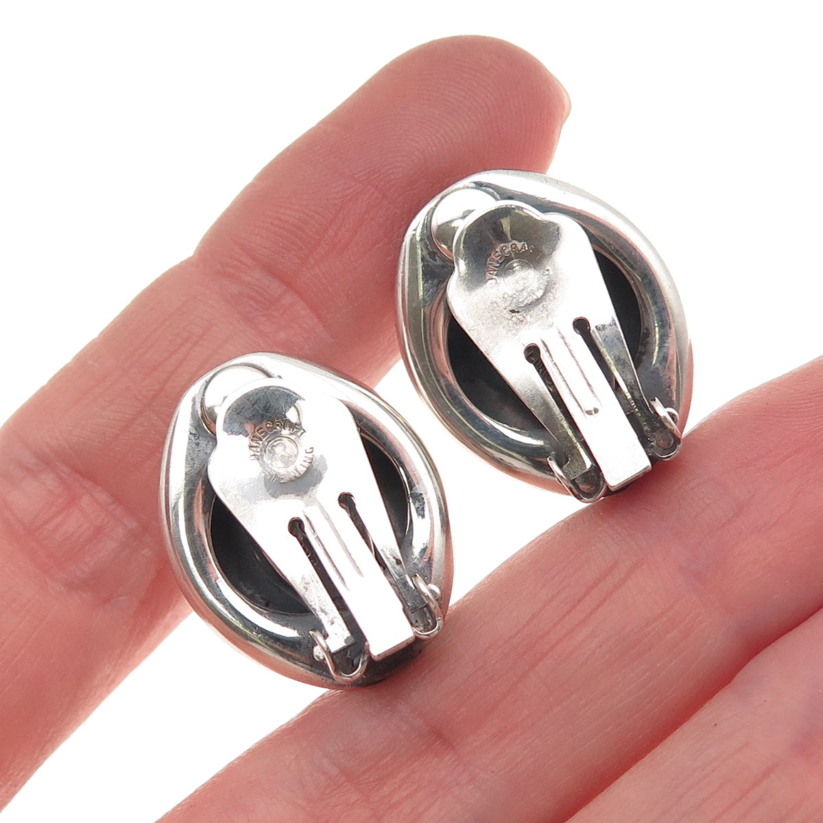 Danecraft 925 Sterling Silver Vintage Modernist Oxidized Clip On Earrings