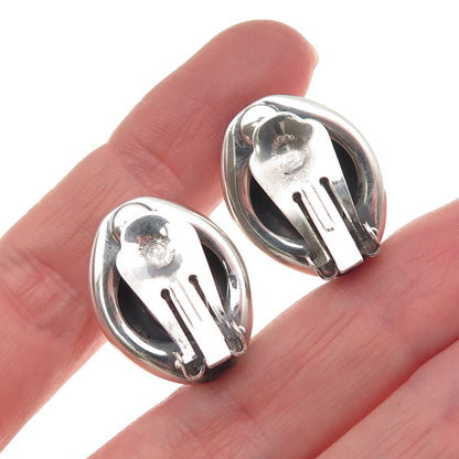 Danecraft 925 Sterling Silver Vintage Modernist Oxidized Clip On Earrings