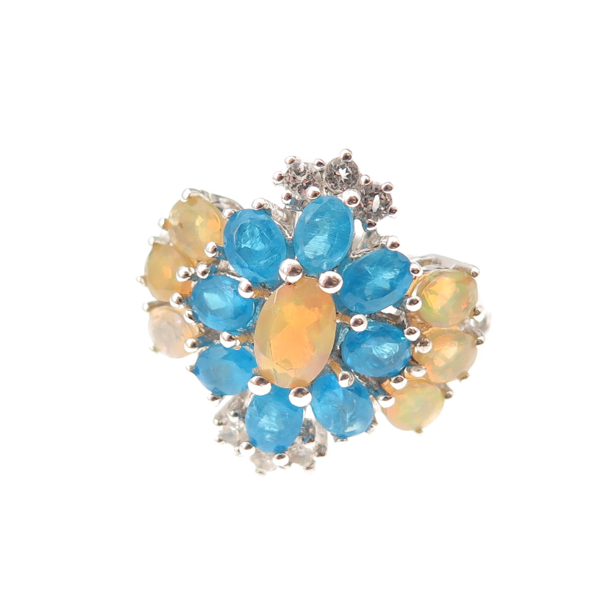 925 Sterling Silver Real Opal Apatite & White Topaz Ring Size 5.5